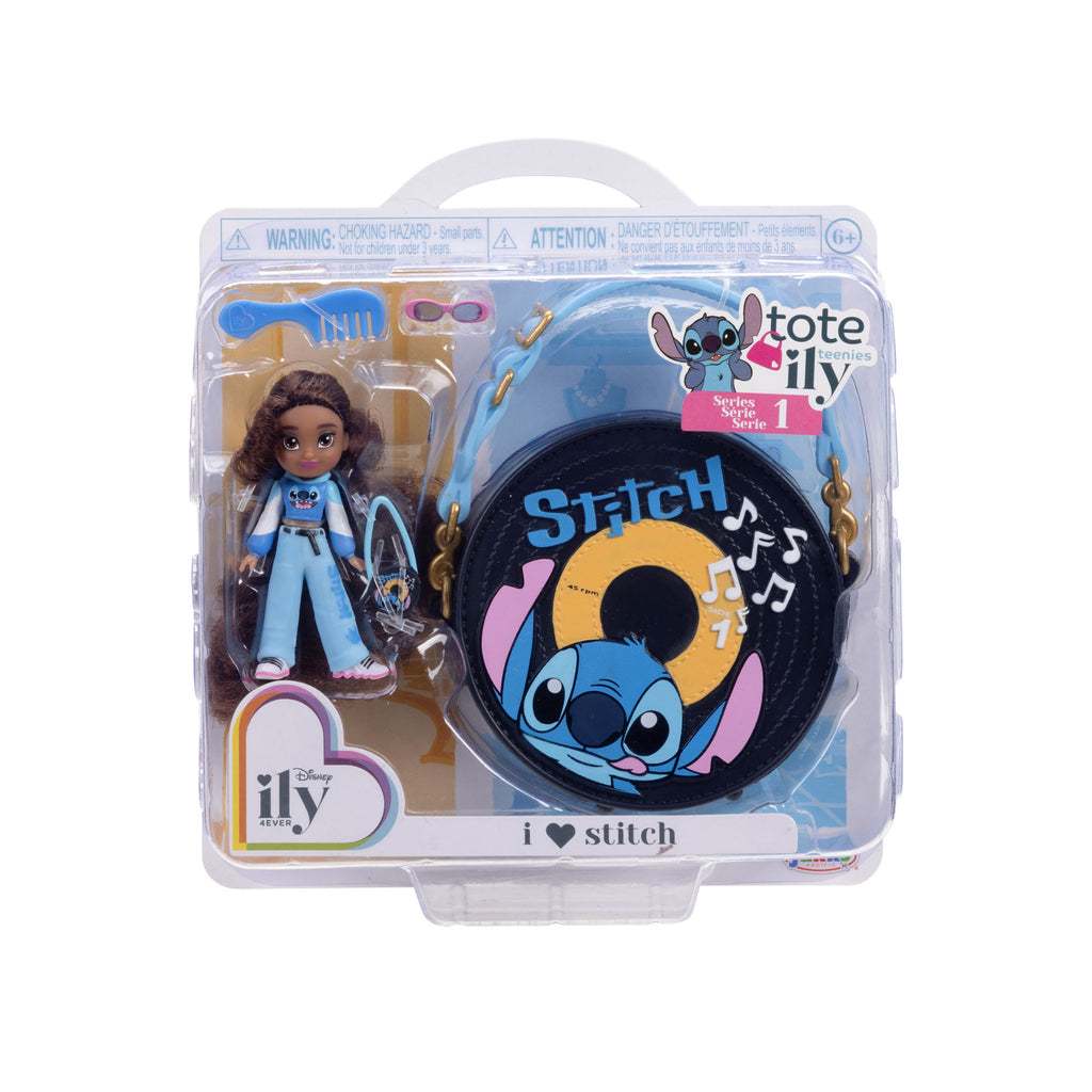 Packaged toy set with a doll and accessories featuring 'i love stitch' design.
