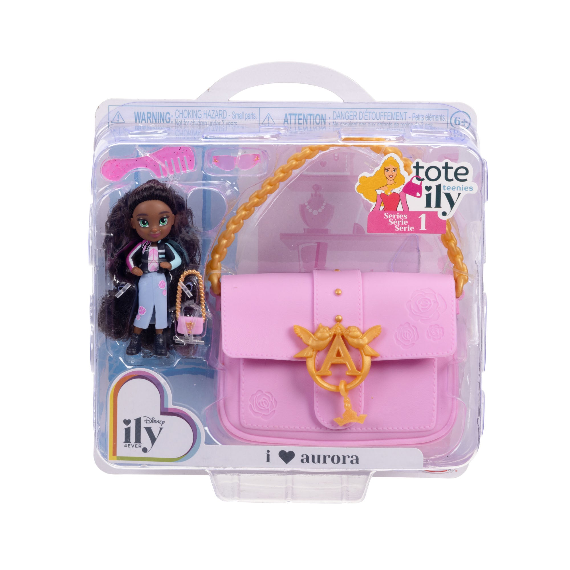 Packaged toy set with a doll and pink purse, featuring the brand 'ily'.