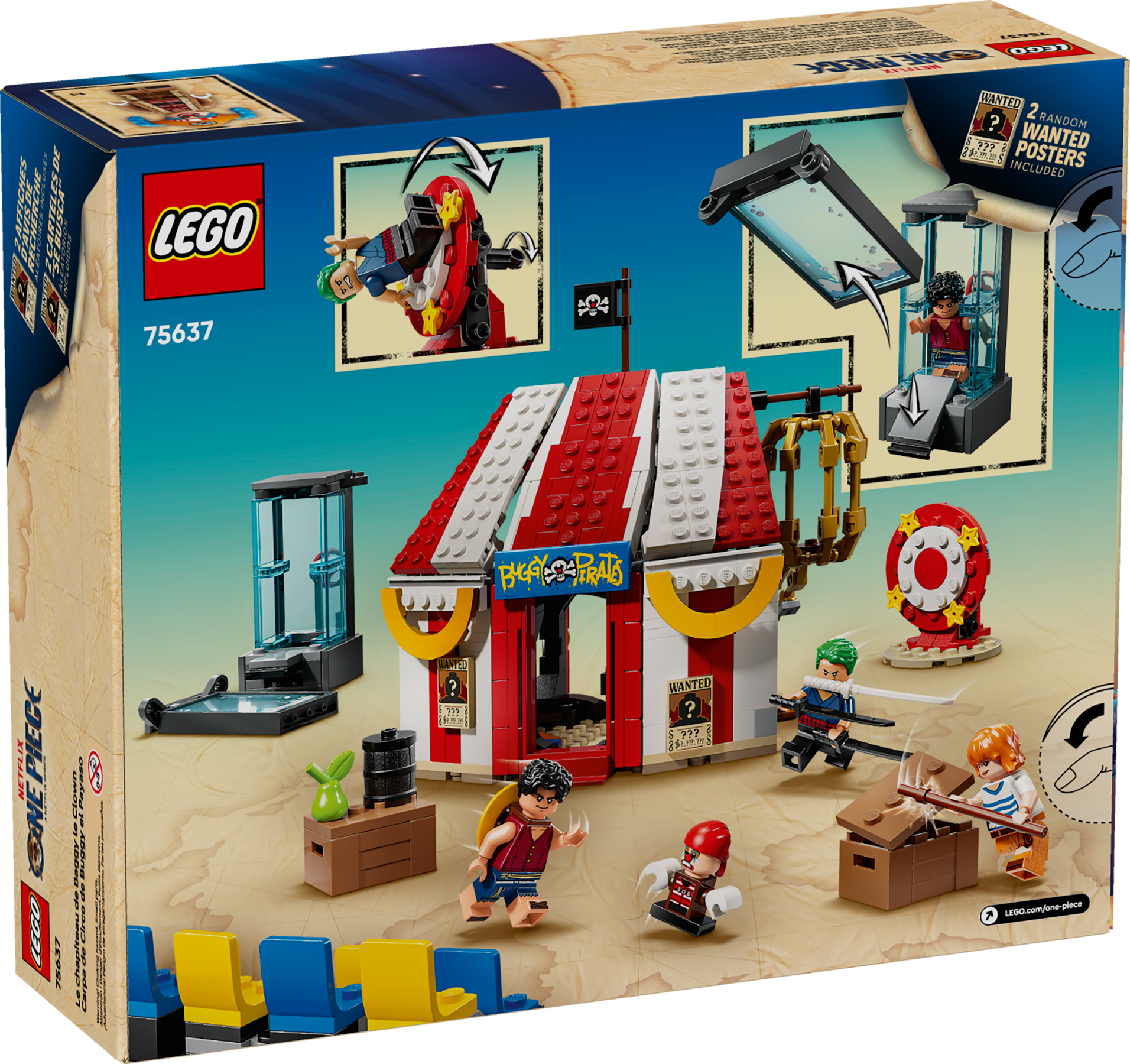 LEGO set packaging with store and characters on a blue background