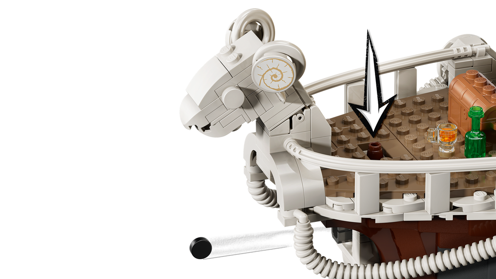 Close-up of a toy boat with a mouse figure on a white background one piece