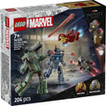 LEGO Marvel set packaging featuring Iron Man and War Machine with drones.