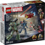 LEGO Marvel set packaging featuring Iron Man and War Machine with drones.