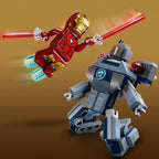 LEGO Marvel 76320 Iron Man & War Machine minifigures with two Hammer drones in battle configuration