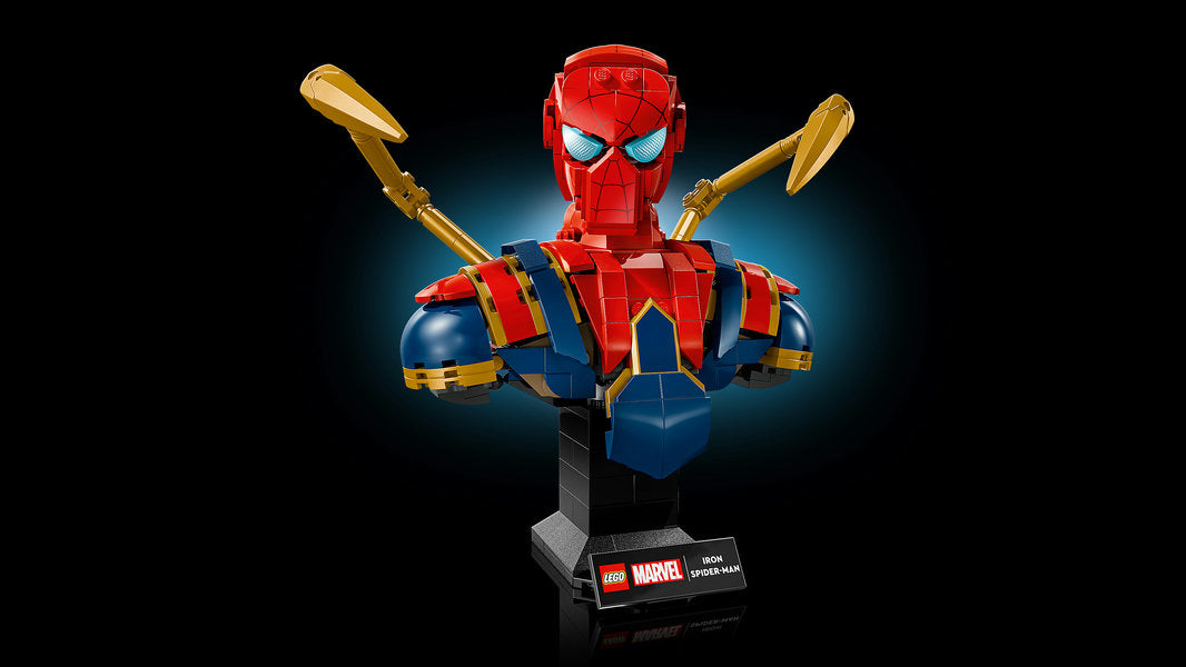 LEGO Marvel 76326 Iron Spider‑Man Bust with magnetic dual display bases and minifigure