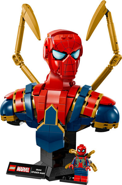 LEGO Marvel 76326 Iron Spider‑Man Bust with magnetic dual display bases and minifigure