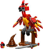 Red and yellow phoenixe LEGO set on a white background