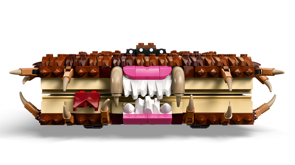 Toy figure with a long neck and colorful head on a white background