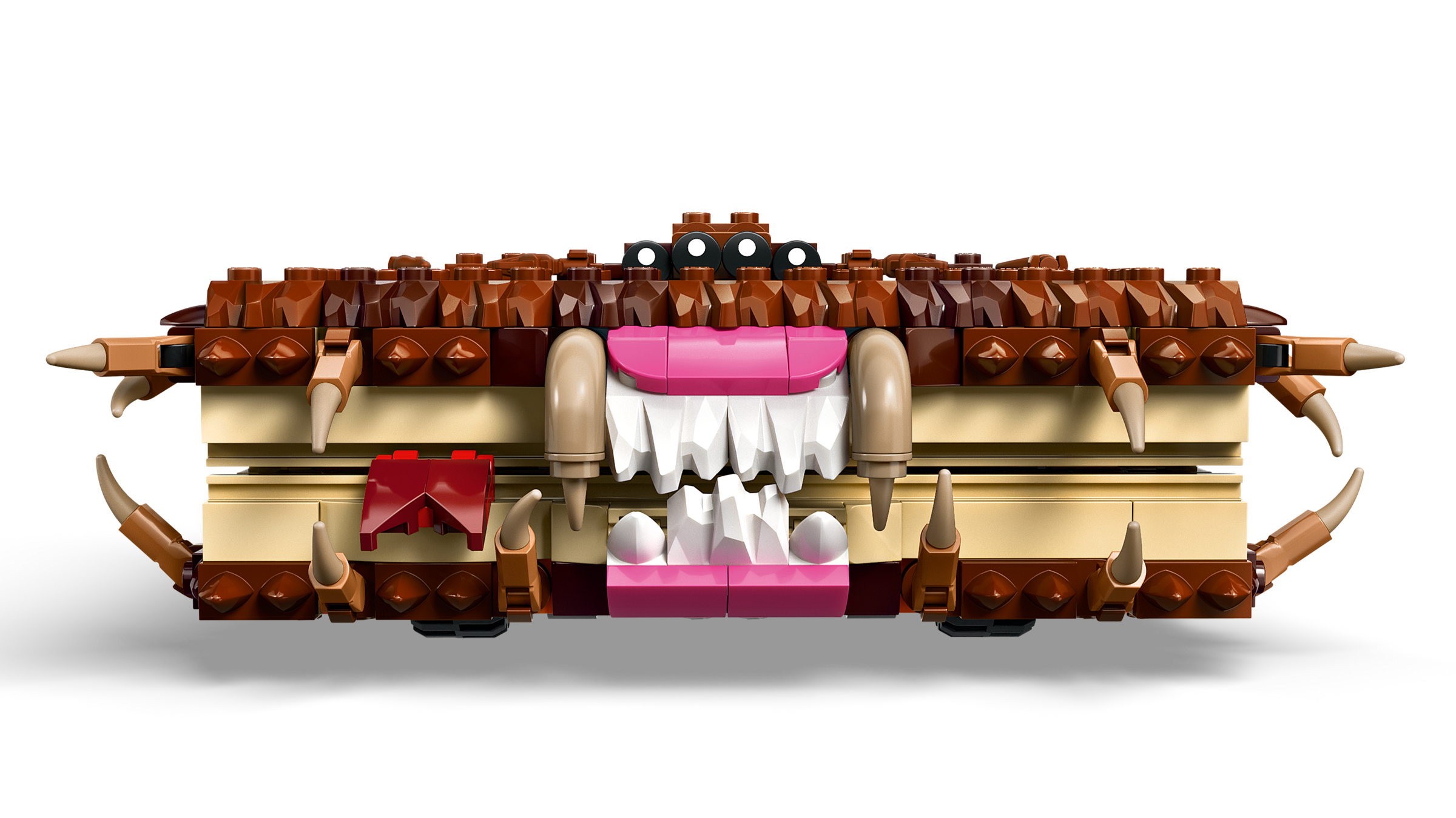 Toy figure with a long neck and colorful head on a white background