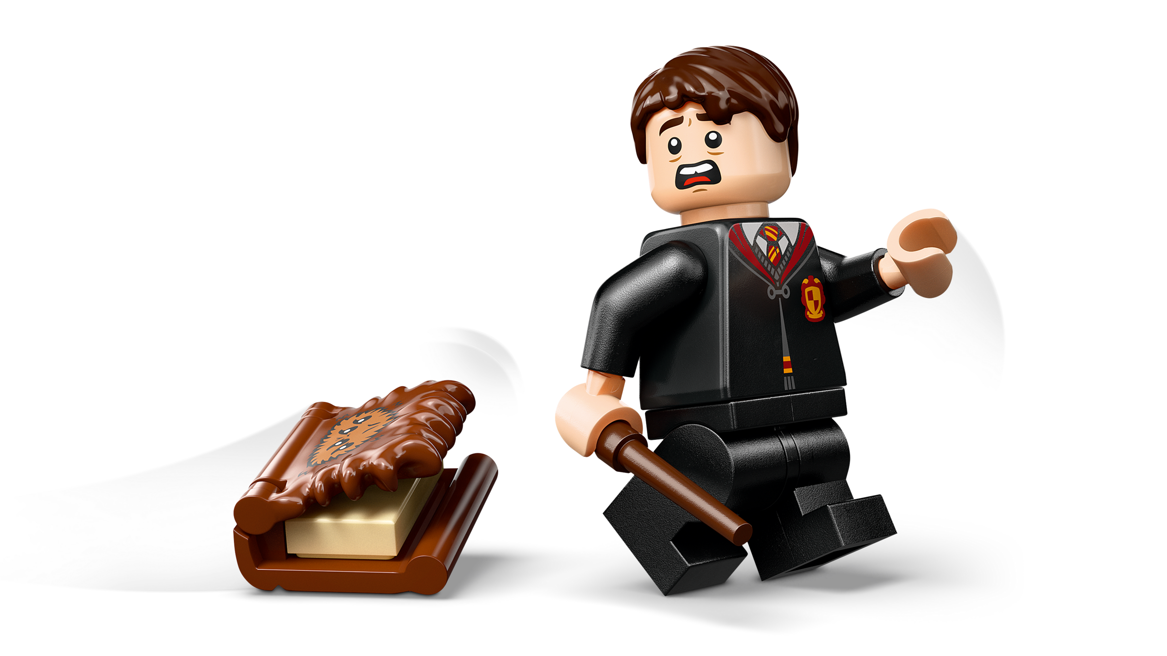 LEGO minifigure of a man in a suit with a tray of pastries on a white background