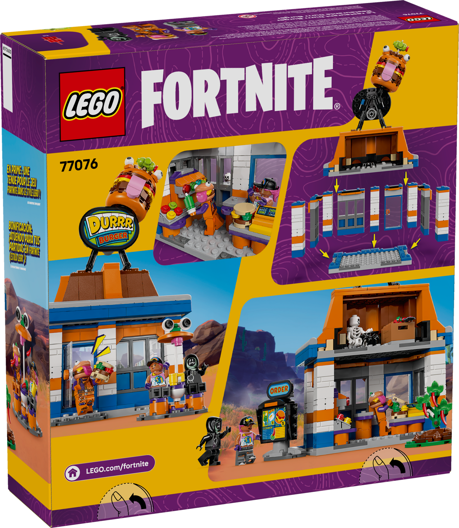 LEGO Fortnite building set packaging with colorful design and character figures.