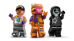 Three colorful LEGO minifigures on a white background