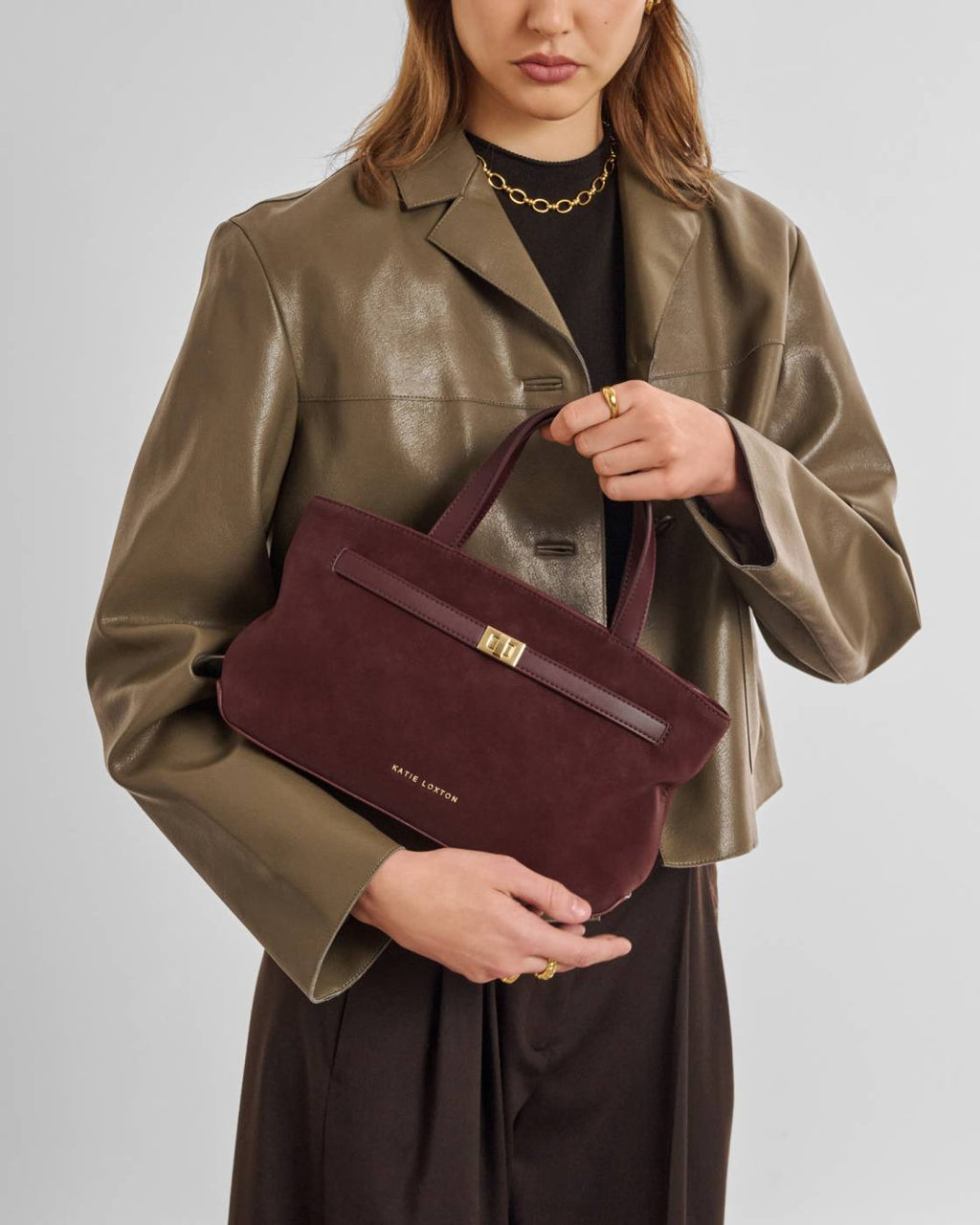 Orin Top Handle Suedette Crossbody Bag in Cherry - image 1