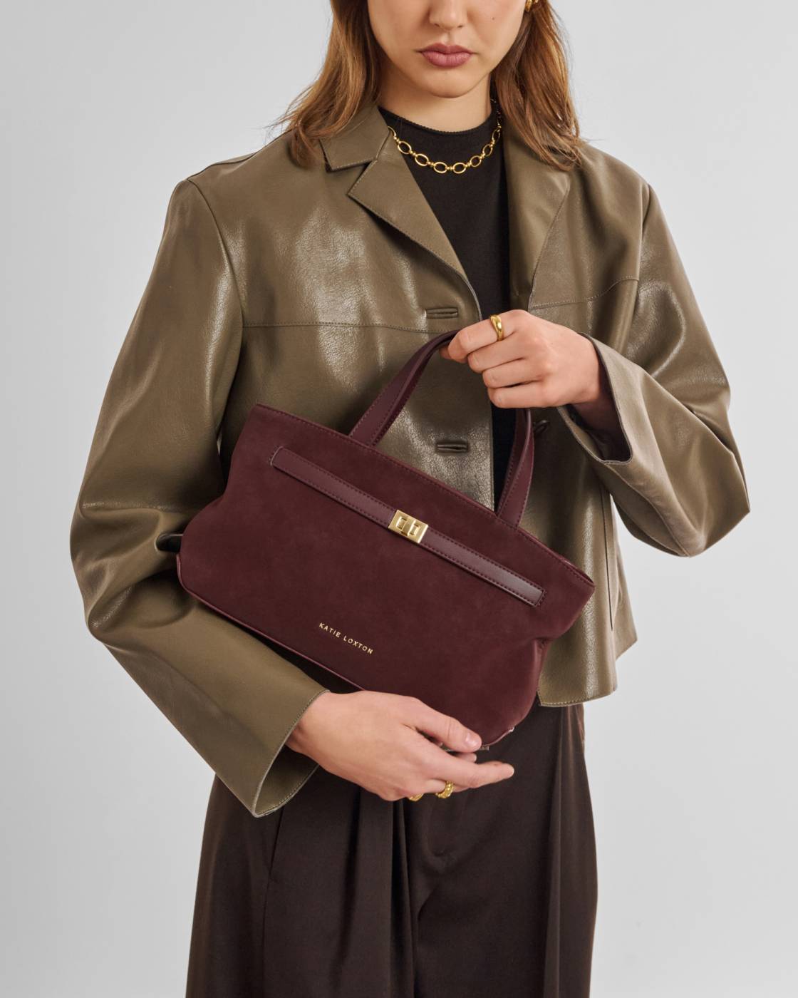 Orin Top Handle Suedette Crossbody Bag in Cherry - image 1