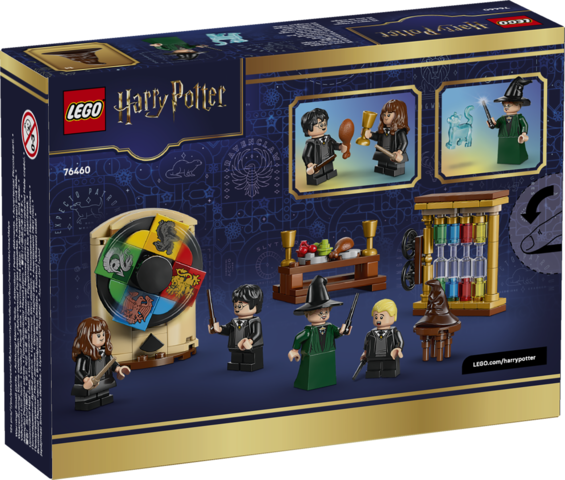 LEGO Harry Potter set packaging with characters and magical items on a blue background