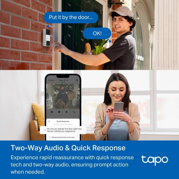 Tapo D210 Video Doorbell Camera – 2K, Battery, AI, No Subscription