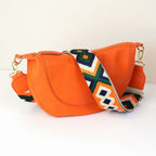 Orange Vegan Leather half moon bag with diamond strap - Flemings Department Store