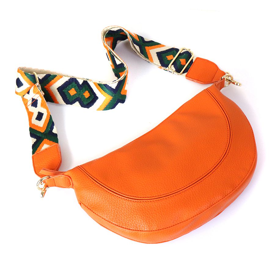 Orange Vegan Leather half moon bag with diamond strap - Flemings Department Store