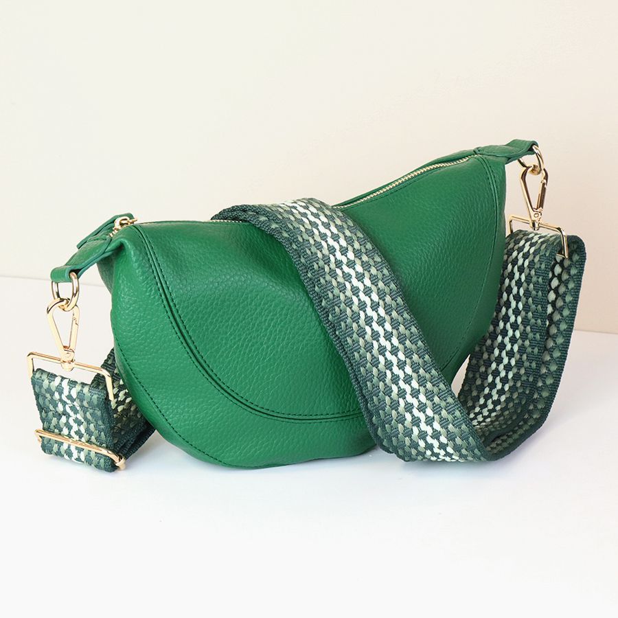 Emerald Vegan Leather half moon bag with spotty strap - Flemings Department Store
