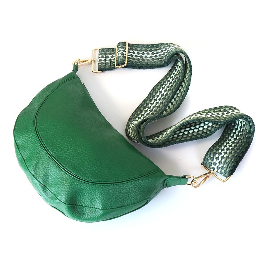 Emerald Vegan Leather half moon bag with spotty strap - Flemings Department Store