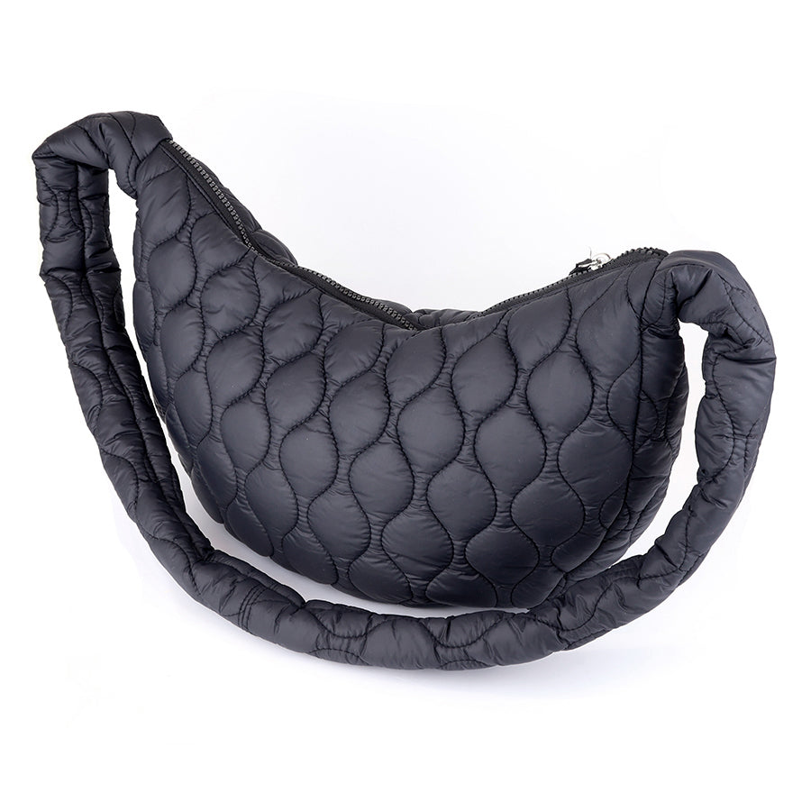 Polly Black Quilted Half Moon Bag