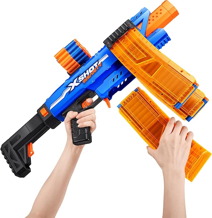 X-Shot Insanity Motorized Clip Mania Blaster – 72 Darts, 3 Magazines & Semi-Auto