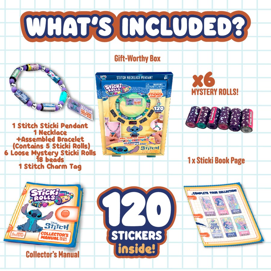 Sticki Rolls Disney Stitch Pendant Set – 120 Limited Edition Stickers & Collectible Charm