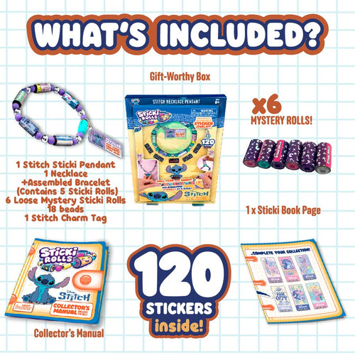 Sticki Rolls Disney Stitch Pendant Set – 120 Limited Edition Stickers & Collectible Charm