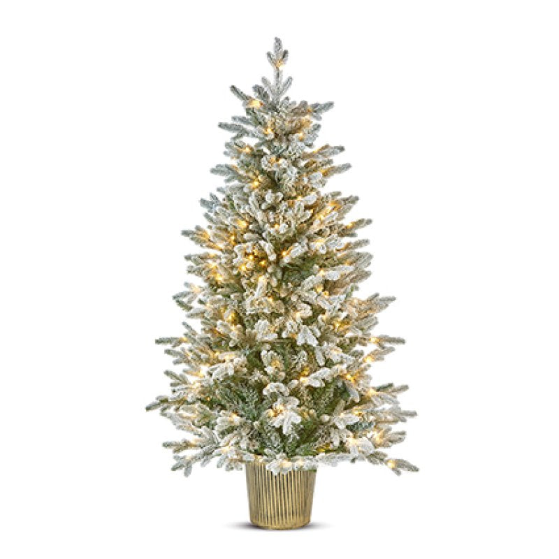 Premier 1.5m (5ft) Pre-Lit Flocked Potted Eldon Fir Tree, 180 LED