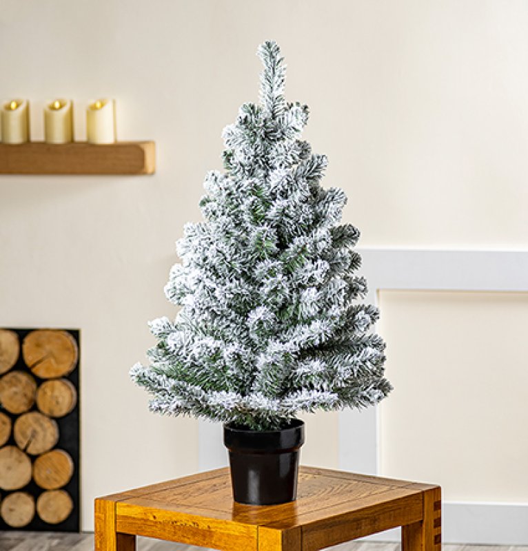 Premier 90cm (3ft) Flocked Woodcote Spruce Christmas Tree in Pot – view 2