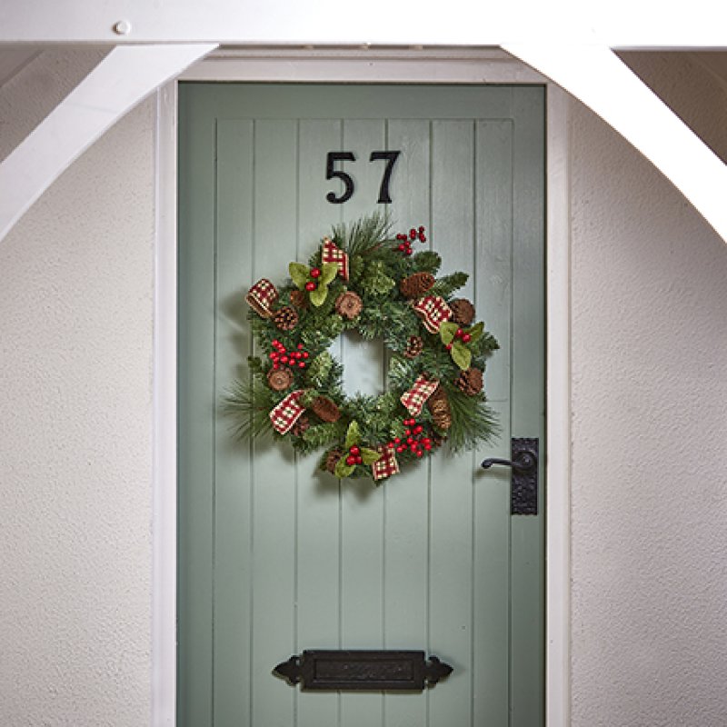 Premier 50cm Natural Berry Christmas Wreath with Tartan Ribbon – view 2