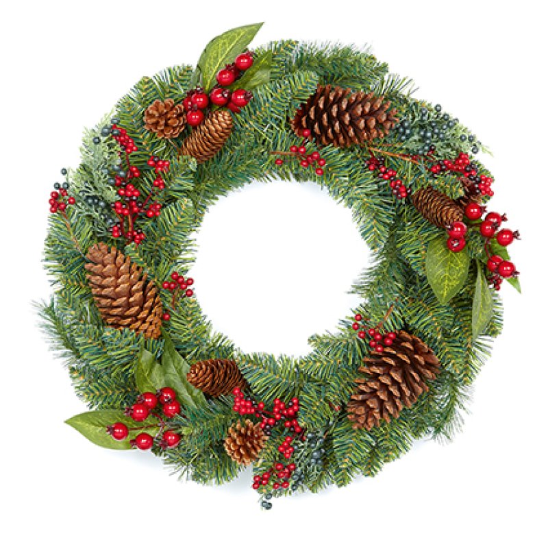 Premier 45cm Natural Red Berry & Pine Cone Christmas Wreath