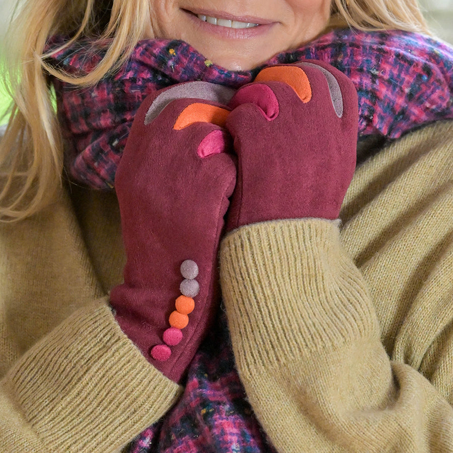 Frida Wine Multi Faux Suede Formal Gloves