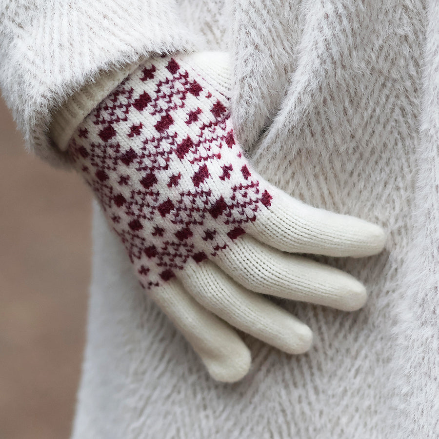 Astrid Berry and Cream Scandi Knit Gloves