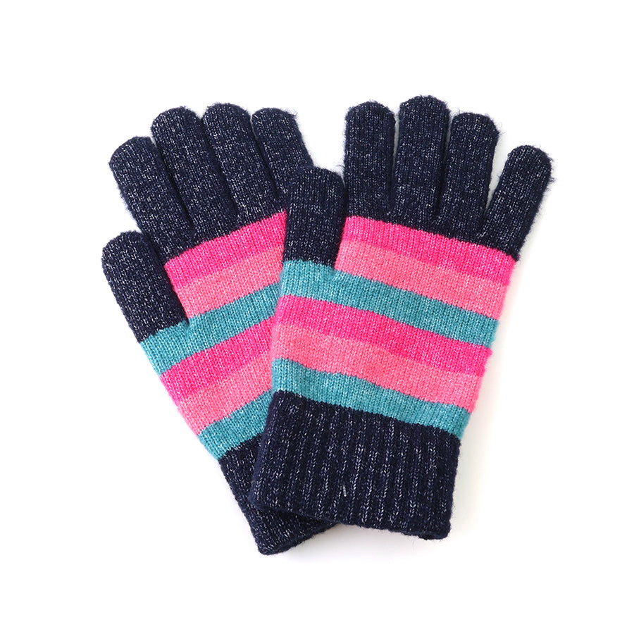 Anna Bold Pink, Teal and Navy Stripe Gloves