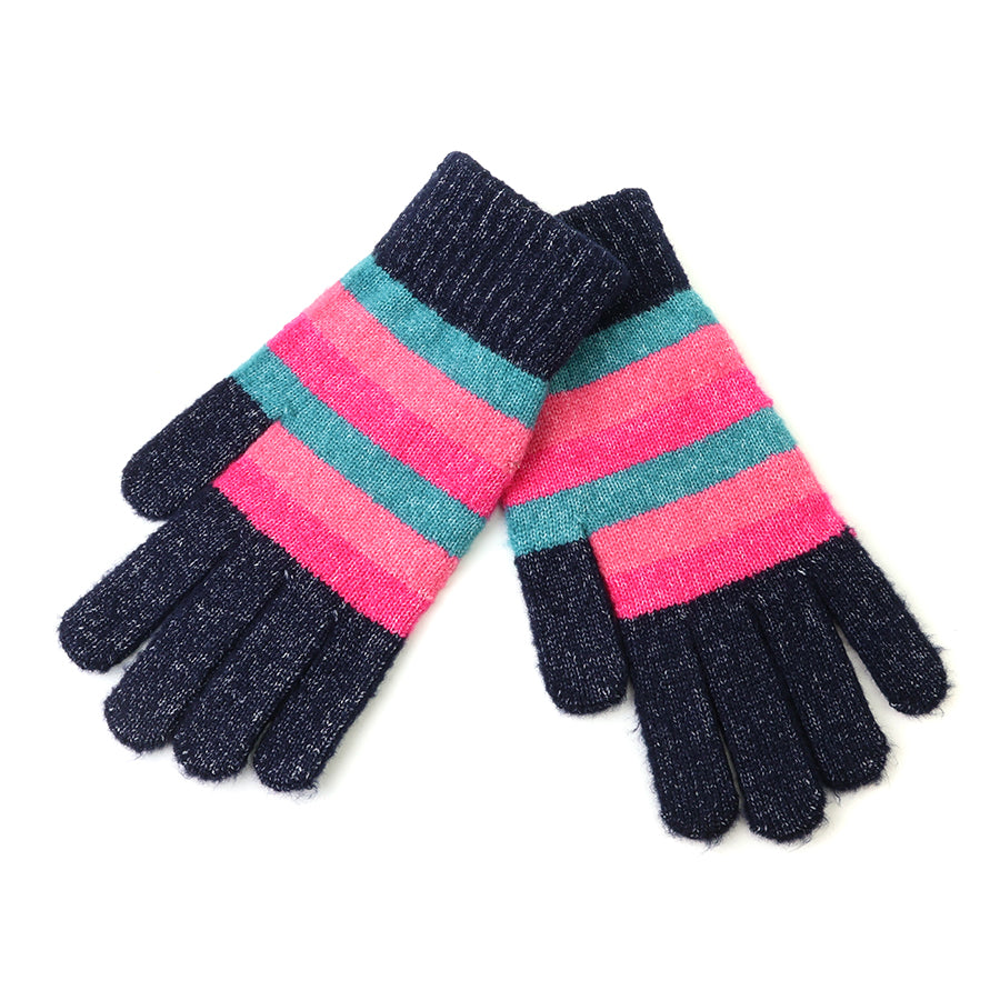 Anna Bold Pink, Teal and Navy Stripe Gloves