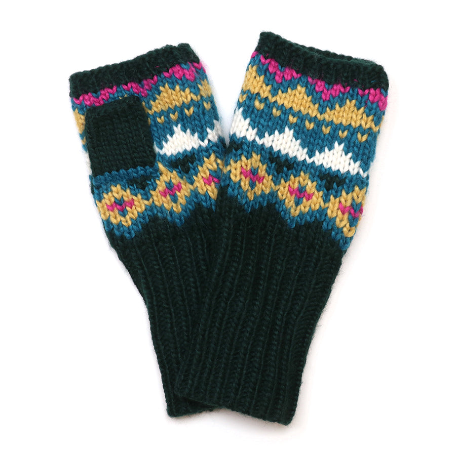 Valentina Dark Green Mix Chunky Knit Wrist Warmers