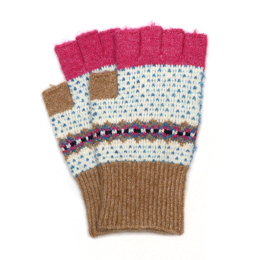 Evie Recycled Blend Camel and Pink Mix Fingerless Gloves