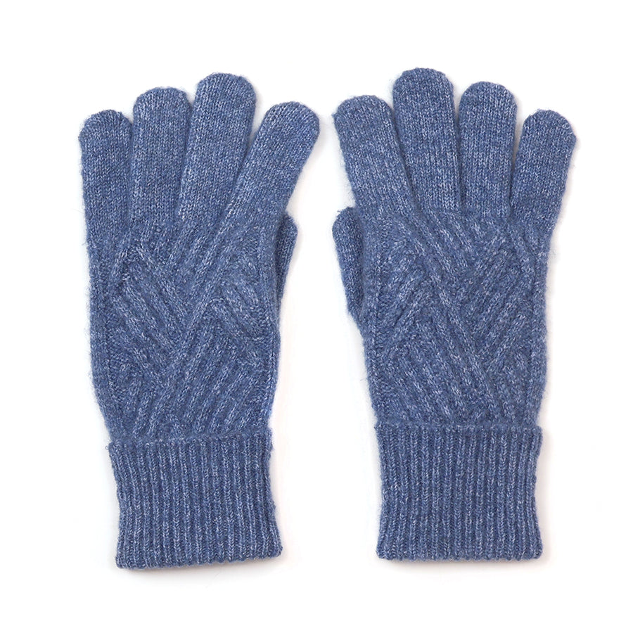 Charlotte Recycled Blend Dusky Blue Cable Knit Gloves