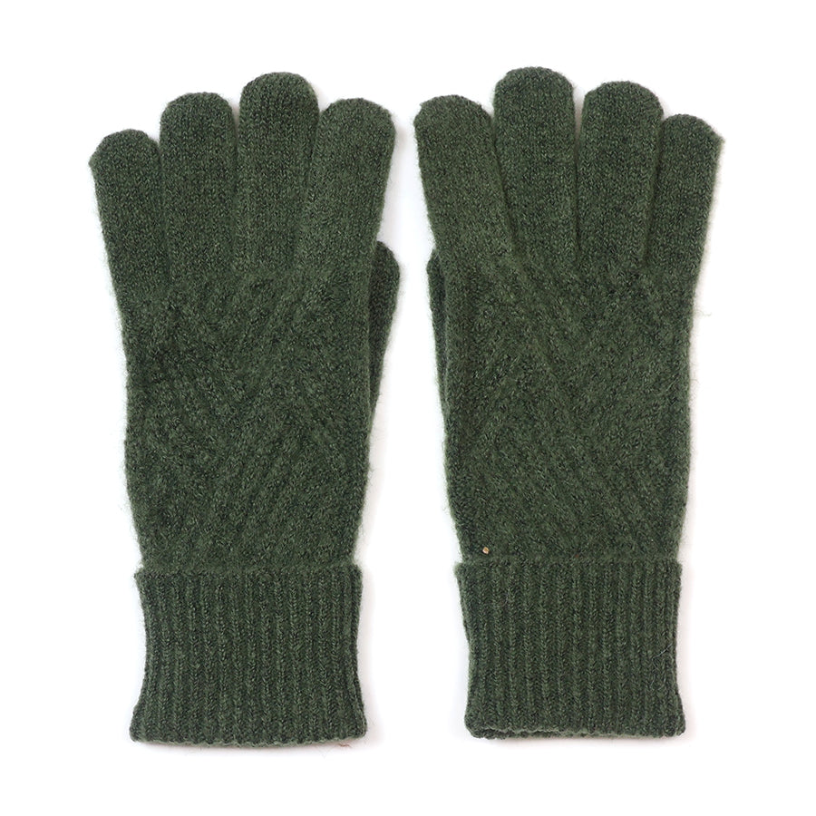 Charlotte Recycled Blend Khaki Cable Knit Gloves