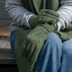 Charlotte Recycled Blend Khaki Cable Knit Gloves