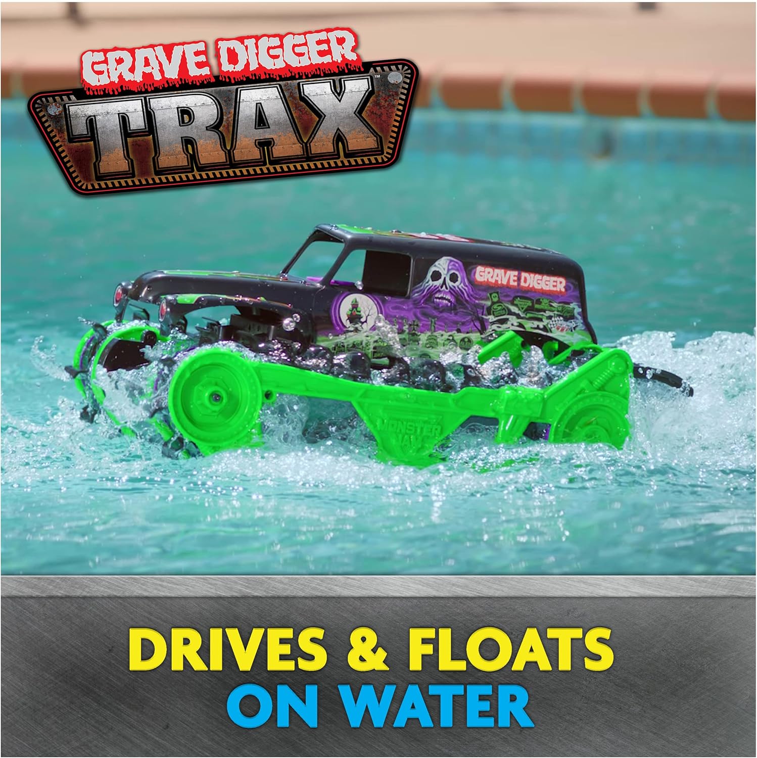 Monster Jam Grave Digger Trax RC Truck – 1:15 Amphibious Land & Water Remote Control Vehicle