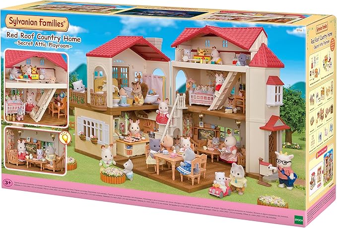 Sylvanian Families Red Roof Country Home | Large Light-Up House with Secret Attic