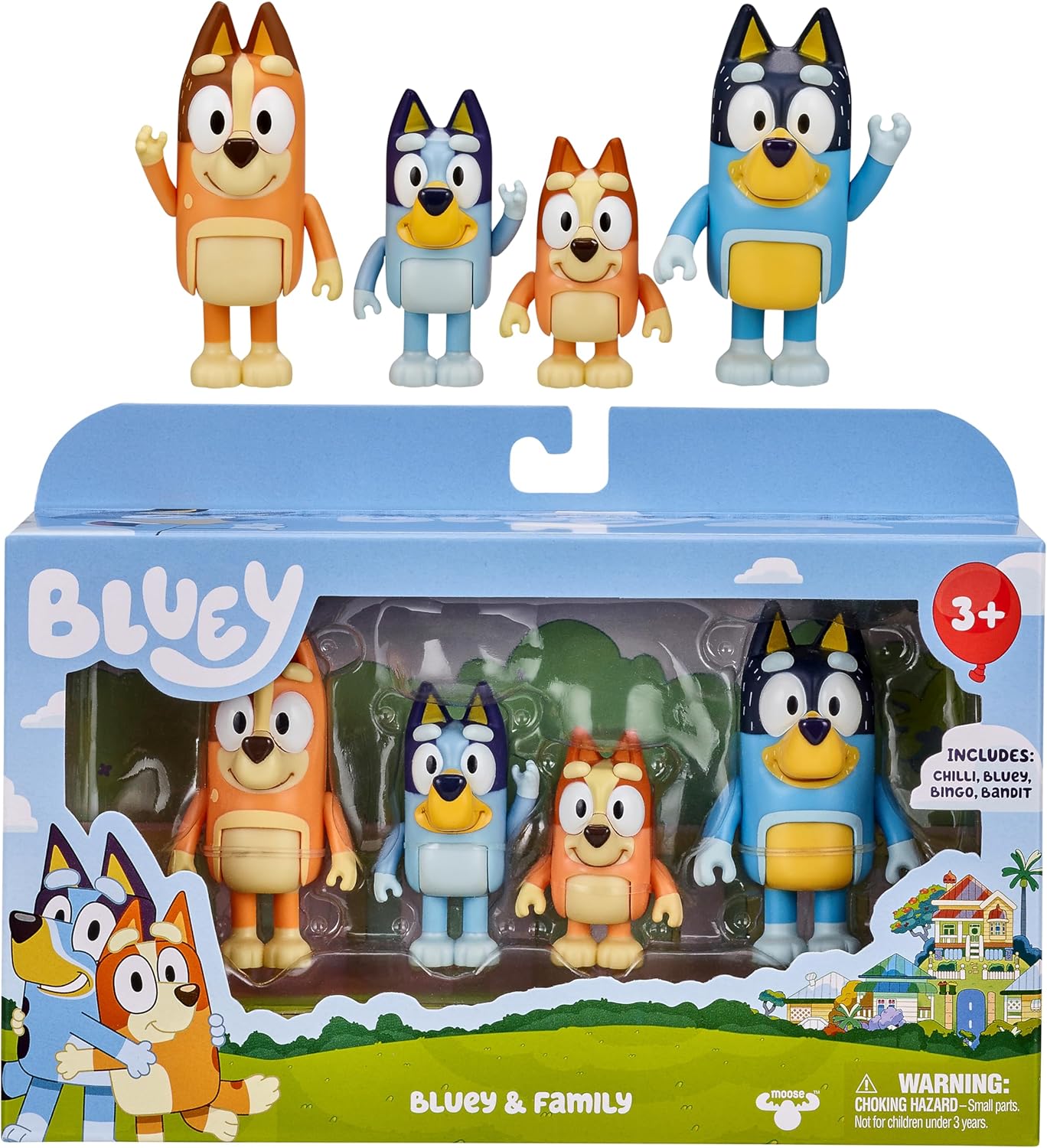 Bluey Family 4-Pack – Bluey, Bingo, Chilli & Bandit Figures