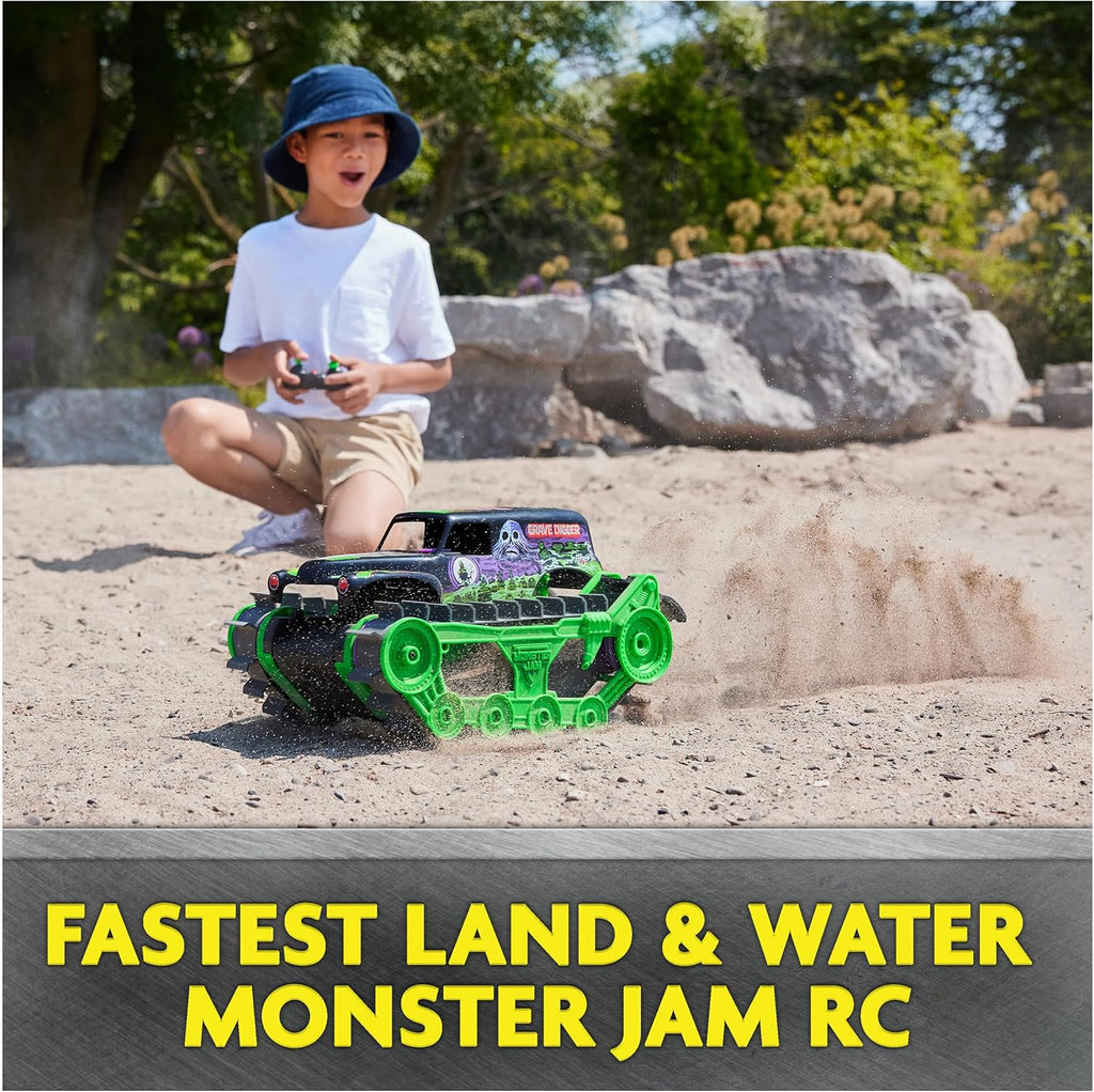 Monster Jam Grave Digger Trax RC Truck – 1:15 Amphibious Land & Water Remote Control Vehicle