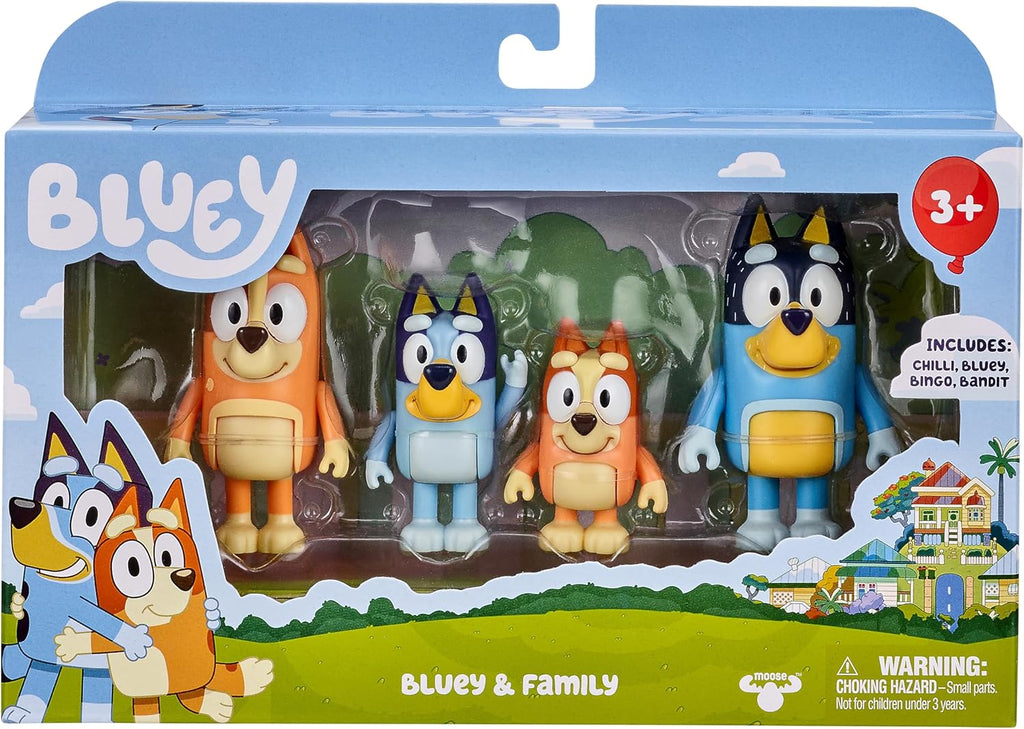 Bluey Family 4-Pack – Bluey, Bingo, Chilli & Bandit Figures