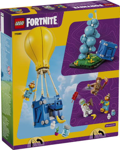 LEGO Fortnite set with hot air balloon and character on a blue background
