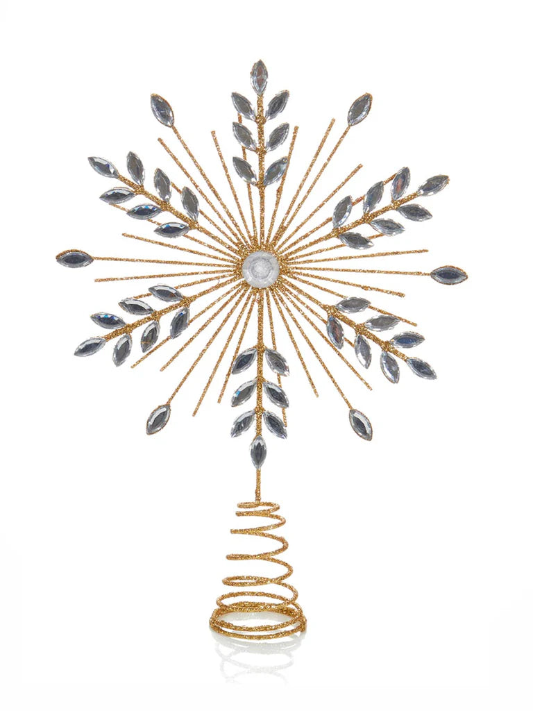 Champagne Gold Snowflake Tree Topper – 30cm Metal with Jewels