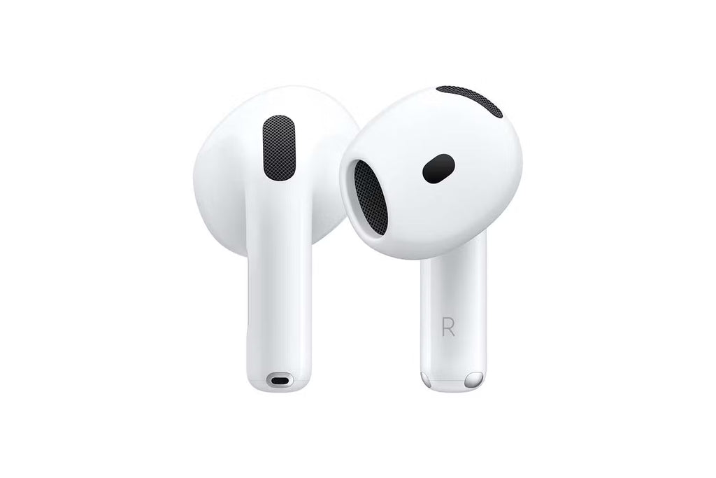 White wireless earbuds on a white background
