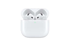 White wireless earbuds in a charging case on a white background