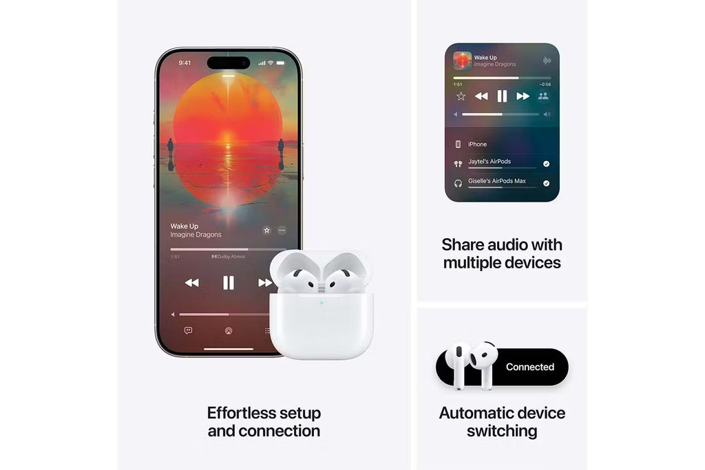 Smartphone and wireless earbuds with app interface on a white background